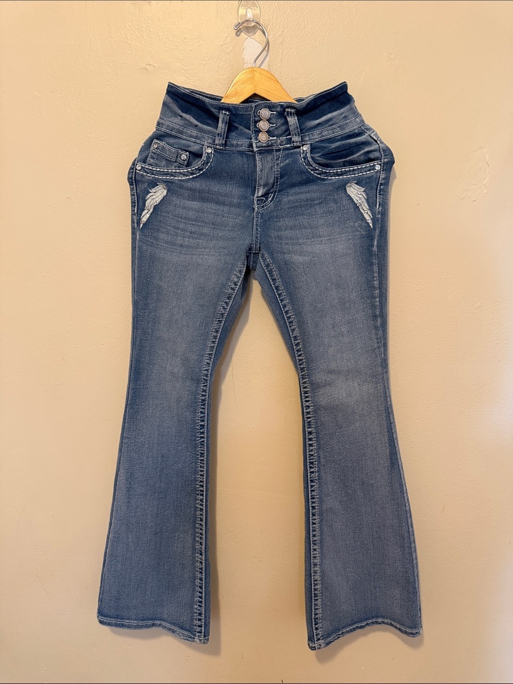 Sky Distressed Flared Jeans - Medium Blue